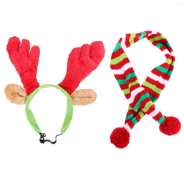 Hundekleidung Haustier Weihnachtsset Schalgeweih Stirnband Kostüme Accessoires Streifen Polar Fleece Wearable Accessoires Haarbänder
