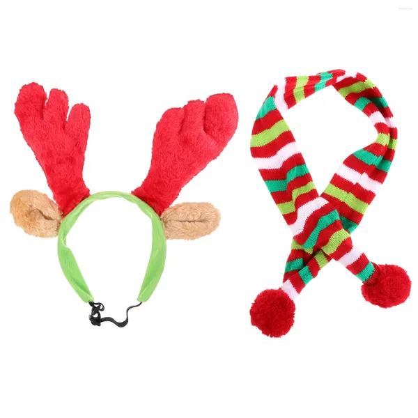 Abbigliamento per cani Pet Christmas Set Scarf Antlers Abranto Accessori Accessori Accessori Polare Plee Weable Accessori Bande per capelli