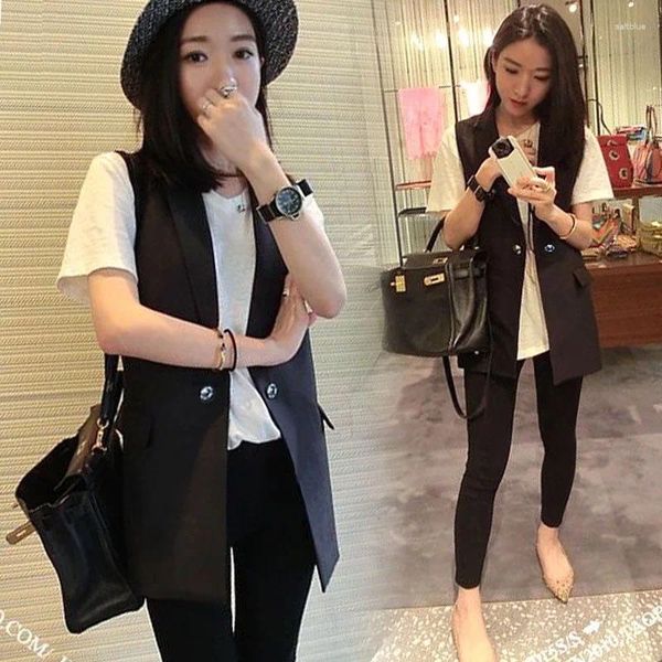 Giubbotti da donna in stile coreano da donna elegante abito lungo vestito primavera estate giacche senza maniche nere
