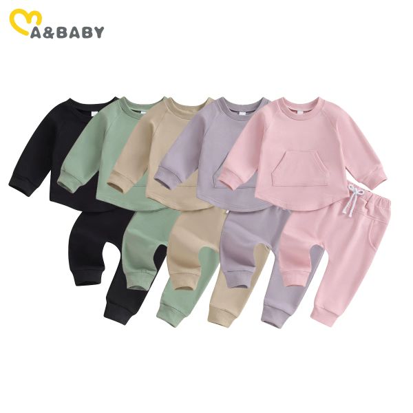 Sets Mababy 03y Neugeborenes Kind Mädchen Jungen Kleidung Sets Langarm Tops Hosen Solid Color Casual Outfits Tracksan