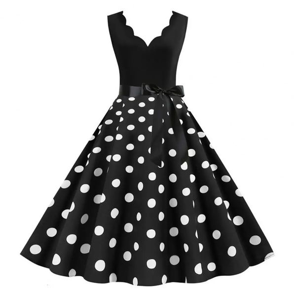 Women Midi Kleid Schnürung eng mit hoher Taille ärmellose Aline losen Hem Retro 50s 60s Dame Prom Party 240416