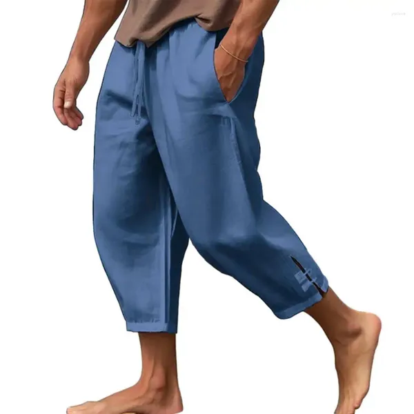 Pantaloni da uomo Uomini corroso elastico in vita elastico tasche sciolte sciolte divise la spiaggia di vacanza estiva traspirante profonda morbida