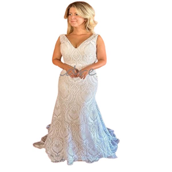 Abiti da sposa sirena in pizzo pieno all'uncinetto 2024 Elopement Plus size Gatsby Bridal Dress Tassel Dress Bride Vestios Novias Novis Civil Rustic Country Mariage