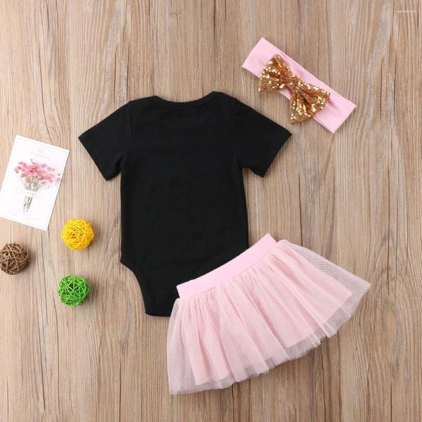 Roupas conjuntos de roupas Princesa Roupas de menina nascida letra infantil Romper de manga curta Salia de tule de renda rosa 3pcs roupas