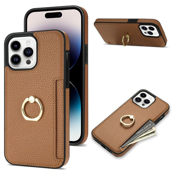 Luxus Telefonhülle Leder iPhone Hüllen Ringunterstützung Multifunktional Apple Protective Case Card Halter Seitenstange Haut feelf iPhone 15 plus 14 13 12 11 Pro Max