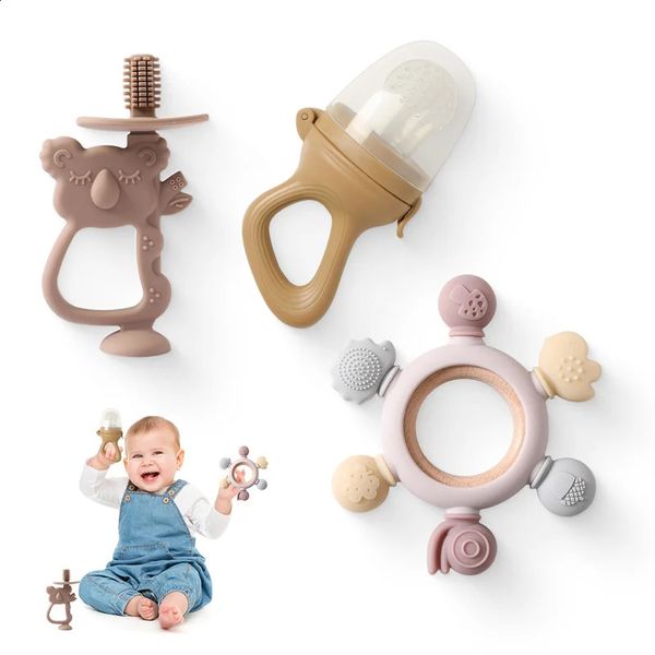 1Set Baby Silicone Coala Training Зубная щетка Деревянное кольцо бесплатное малыш -бейшерые игрушки для детей.