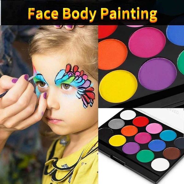 Body Paint 15 Colors Face Maltes Kit Körper Make -up Ungiftiges Wasserfarbe Öl mit Pinsel für Weihnachten Halloween Fancy Carnival Vibrant Party D240424