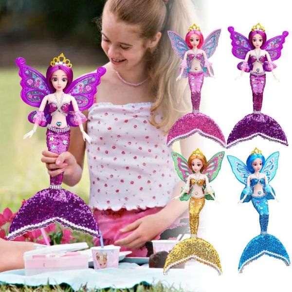 Dolls Princess Mermaid Doll for Girls Water Toys Girl Girl Doll Dress Up Toys Posabile con regali di compleanno della gonna a coda di pesce con paillettes