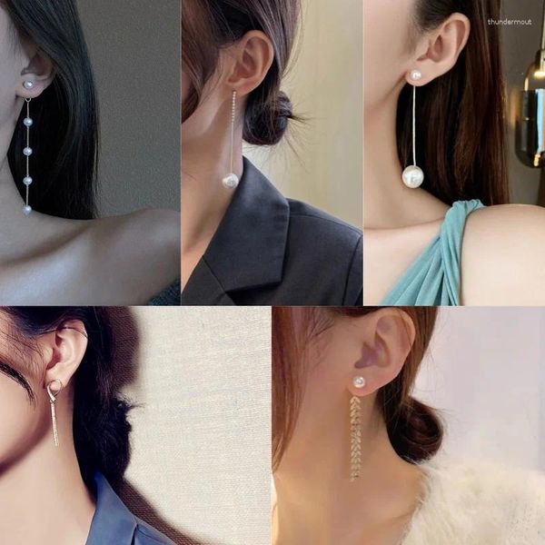 Hengst Ohrringe Trend Simulation Perle Langer Ohrring für Frauen Mode koreanische Kristall -Strass -Kette Drop Braut Hochzeitsfeier Schmuck Schmuck