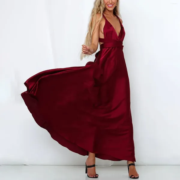 Vestidos casuais baile ladriadas mulheres longas mulheres elegantes câmara de backless crisn cetim espaguete de festa vestido de noite