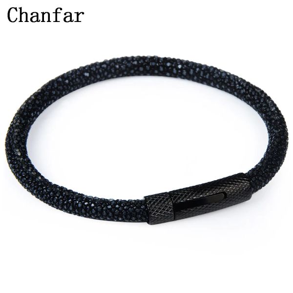Strands Chanfar 6mm di moda vera cuoio braccialetto da puntura da uomo cinghia in acciaio inossidabile braccialette braccialette donne gioielli all'ingrosso