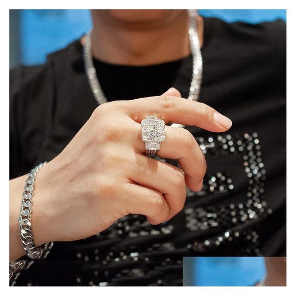 Rings Mens Moissanite Ring Sier Princess Cut CZ Stone Engagement per Women Gioielli Gift Drop Delivery Dhifq Dhifq