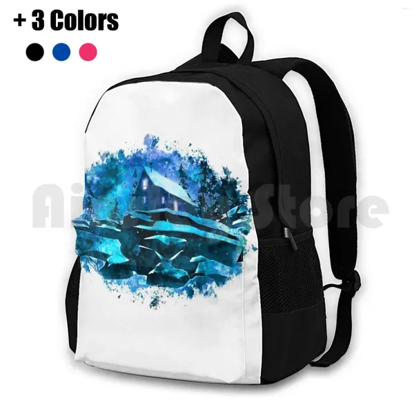 Mochila a longa caminhada escura para caminhadas ao ar livre de camping à prova d'água de videogame de videogame de sobrevivência da cabine aquarela