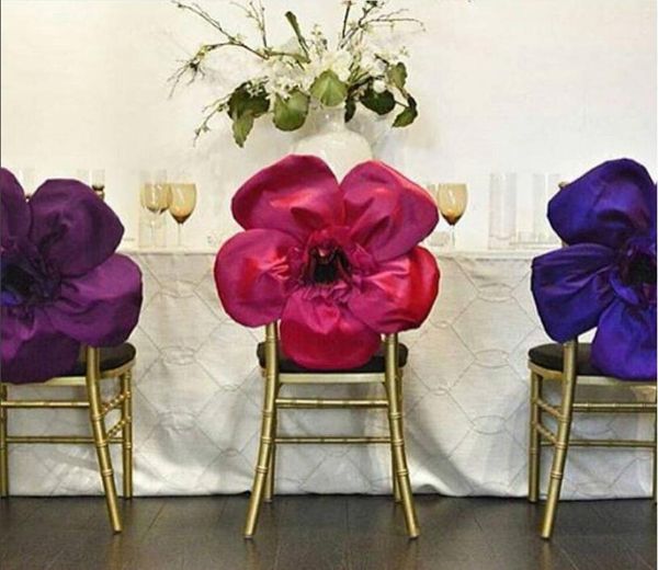 2016 Taffeta Big 3D Flower Wedding Sedia teatro Copertina di sedia romantica Coperture per matrimoni floreali Accessori per matrimoni economici 028418962