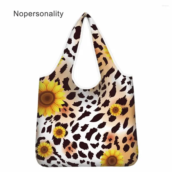 Einkaufstaschen Nopersonalität 2024 recycelte Handtaschen für Damen Sonnenblumen Leopard Klapptuch Einkauf/Reise tragbarer College -Stoffbeutel