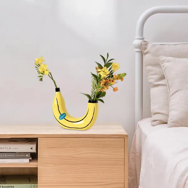 Vasen nützliche Bananenverzierung leuchtend gelbe Farbe dekorative stabile Basisblumenanordnung Vase Pflanzenzweige Blumenpot