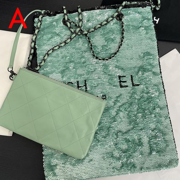 Pailletten Einkaufstasche 39 cm großer Einkaufstaschen Designer Frau 10A Spiegelqualität Luxusketten -Umhängetaschen Designer -Tasche Handtasche Hochqualität mit Schachtel C213