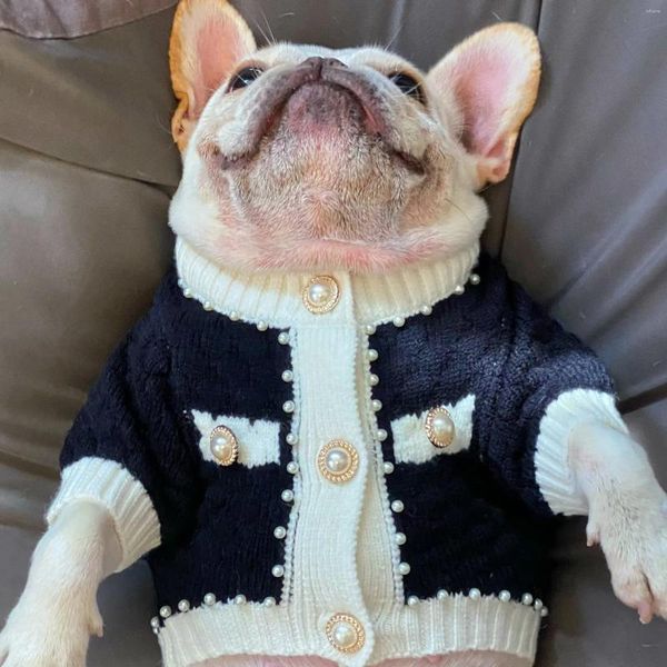 Dog Apparel Cat Sweater Pearl Luxuja Decorate Teddy malha colete filhote de estimação Puppy de inverno Roupas quentes de inverno para pequenos cães médios gatos meninas