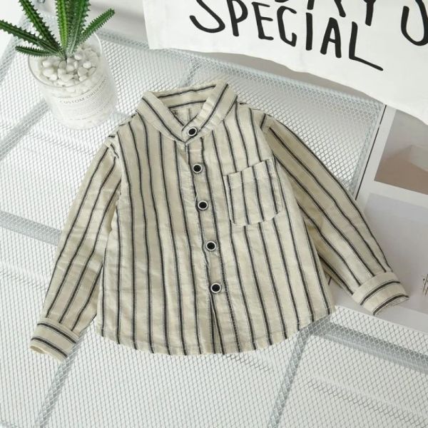 Camicie 2023 Primavera estate New Boys Abbigliamento a strisce lunghe a strisce a strisce lunghe Bambini singoli Trend versione coreana camicia