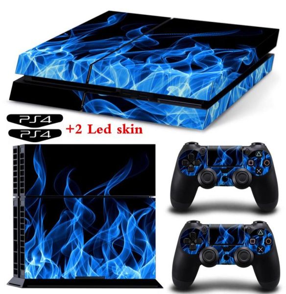 Capa de pele de decalque para playstation 4 adesivos de pele de console+2pcs controlador protetor Skins Blue Incêndios TN-P4-19706634464