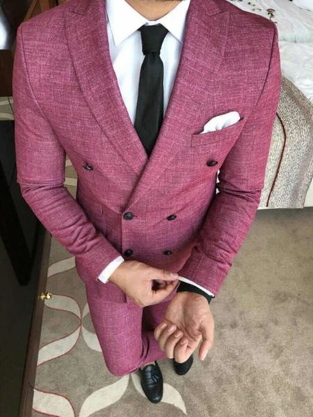 Giackette Raspberry Red Double Selasted Men Abito per Wedding Ontario formale 2pcs+pantaloni personalizzati Slimt Fit Tuxedo Blazer Pantaloni