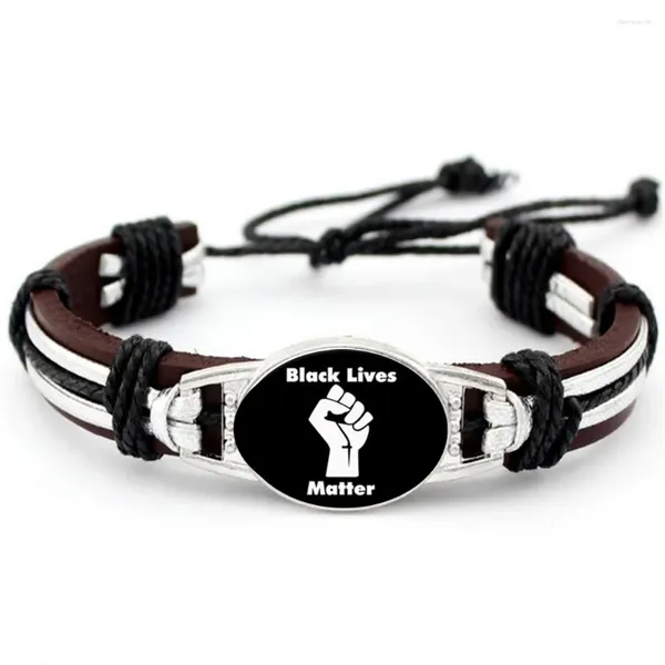 Braccialetti Charm Bracciale in pelle regolabile 18x25mm Glass Cabochon Black Lives Matter for Men Donne Drop!