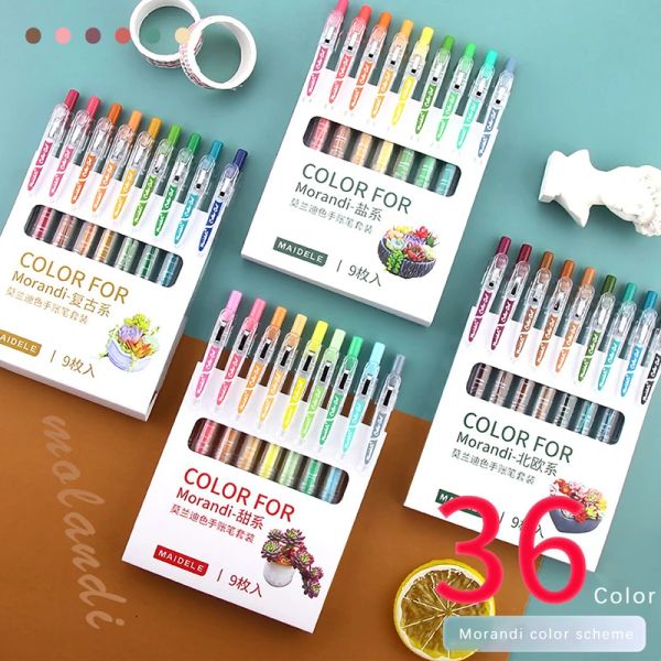 Stifte 9pcs/Set Morandismothooth -Gel -Stift, langlebiger Schreibstift, Signierstift, 5 Farben, Vintage -Farb -Macarons Stifte, Geschenkset, 0,5 mm Nachfüllung