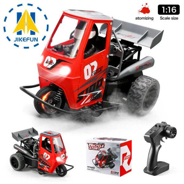 Arabalar Jikefun 1/16 RC Araba Üç Tekerlek Araba Işık Ses Efektleri Sprey Elektrikli Uzaktan Kumanda Motosiklet RC Excavator Çocuk Oyuncaklar Erkekler