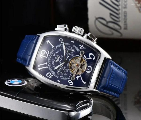 Нарученные часы роскошные автоматические механические часы для мужчин -наручных часов турбийон скелетные скелетные часы мужчина Tonneau Man