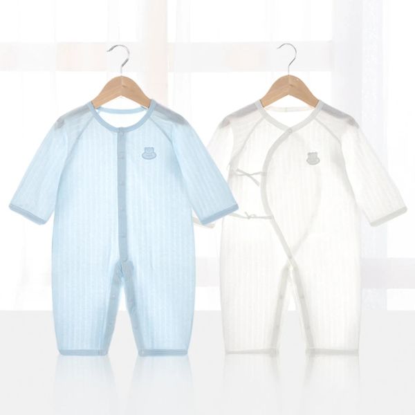 Einszene Baby dünne Sommer-Overall Kleidung Kurzarm Strampler Jungen Neugeborene Massivmädchen Schlafkleid Säugling Bio-Baumwoll-Rolmer