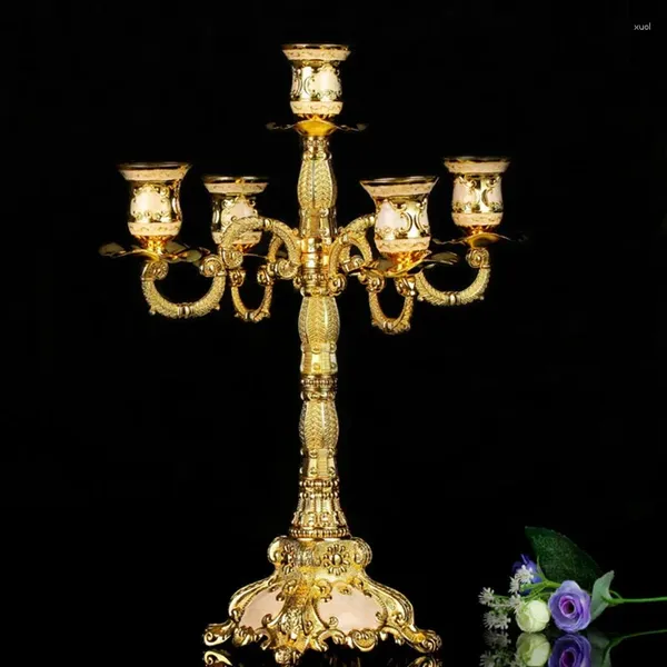 Kerzenhalter Gold Vintage Metal 5 Arm Candlestick Dinner Stand Hochzeit Dekorationstisch Mittelstücke Haus