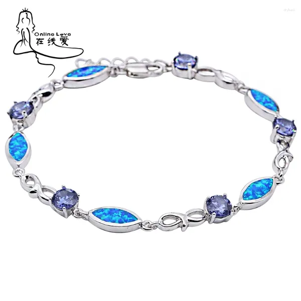 Link -Bänder Marquise Blue Opal und runde lila kubische Zirkonia für Frauen Mode Schmuck Armreifen Sl240