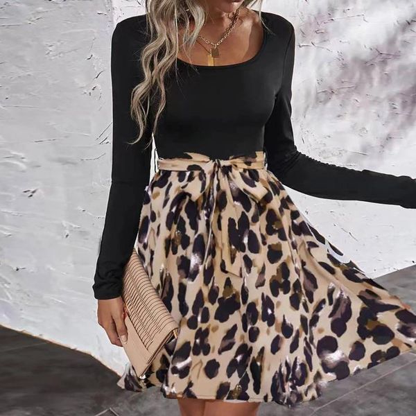 Abiti casual primaverili di leopardo floreale stampa mini abito slim donna sexy o collo a swing party una linea di prendisole vestidos de fiesta