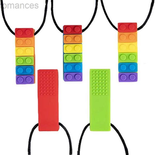 Decompressão brinquedo 1pc Sensorial Charw Colar Brick Chewy Kids Silicone Mating Lápis Topper Teether Toy Silicone para crianças com autismo D240424