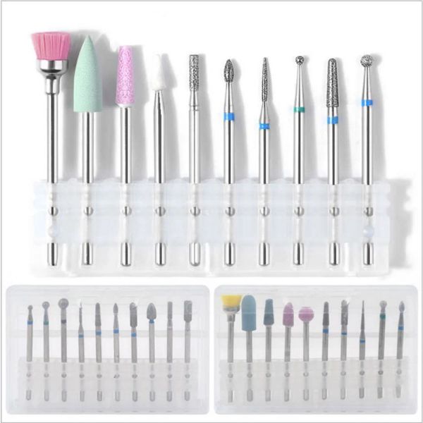 Bits 10pcs/caixa de unha ponta -mar bits de cerâmica Cutícula elétrica Clean Rotary para Manicure Pedicure Retinging Head Langer Tool Tool