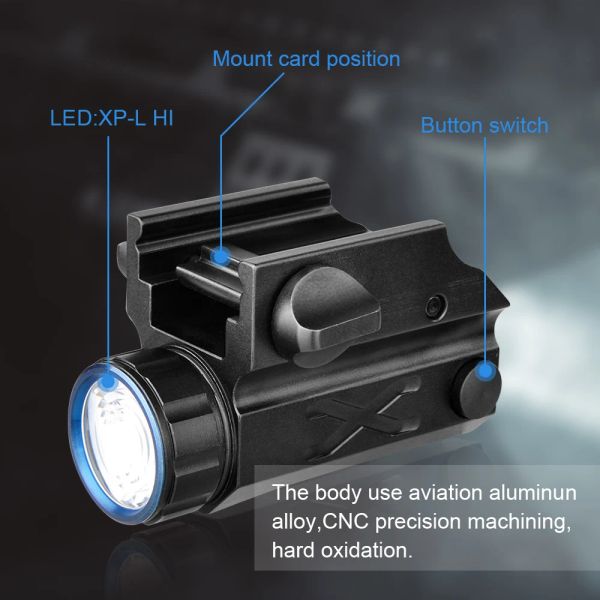 Luzes de confiança da lanterna tática 210lm Luz de arma para Gl0ck 17 19 21 22 Picatinny Rails Light troch com CR123A Battery