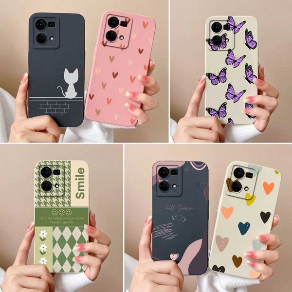 Case di telefonia cellulare per Oppo Reno 7 Pro 7Z Telefono Case di telefono Heart Funda Mumo Liquid Silicone Protezione della fotocamera posteriore per Oppo Reno7 Lite 7 Z 7Pro 240423