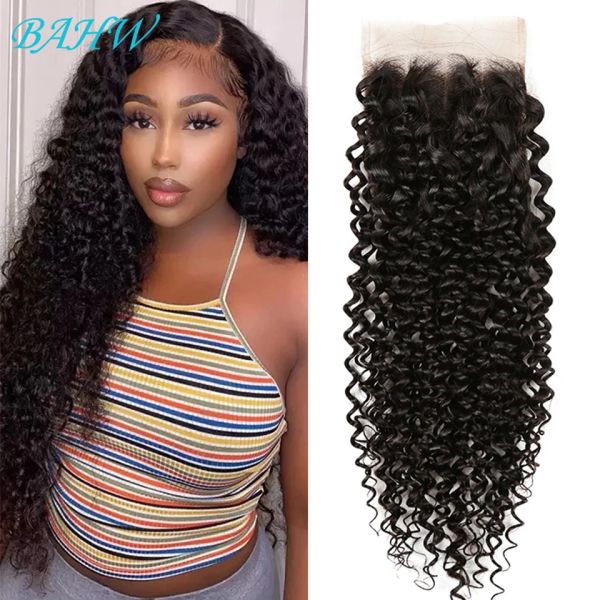 Wigs Brasilian Kinky Curly 4x4 Chiusura di pizzo con peli per bambini al 100% Remy Human Hair Chiusure Free/Middle Part Natural Colore Free Ship