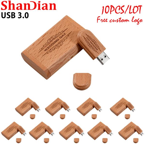 Antriebe Shandian Pay Wood USB 3.0 Flash Drive Hochzeitsgeschenke Pen Laufwerke 64 GB Fotografie Memory Stick 32 GB kostenlose Logo Hochgeschwindigkeit U Disck