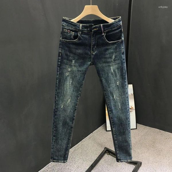Erkekler Kot 2024 Erkek Pantolon Moda Soild Soild Klasik Küçük Ayak Sokak Giyim Biker Sıska Fermanları Mavi Kafal Uzun Denim Pantolon