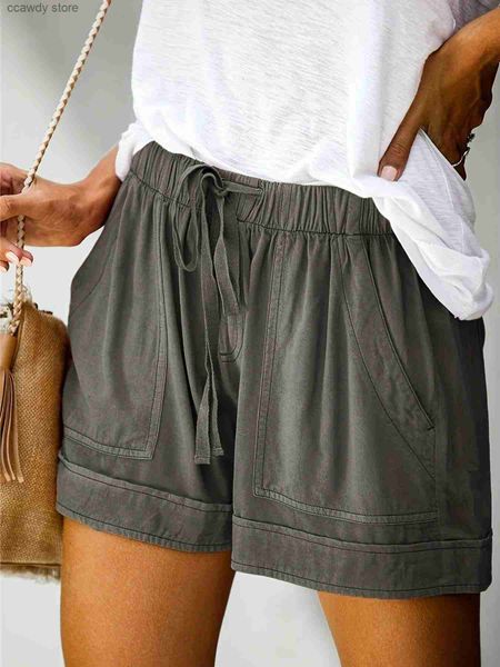 Shorts da donna Shorts casual femminile con tasche a colori solidi elastico in pizzo aderente estate grigio H240424