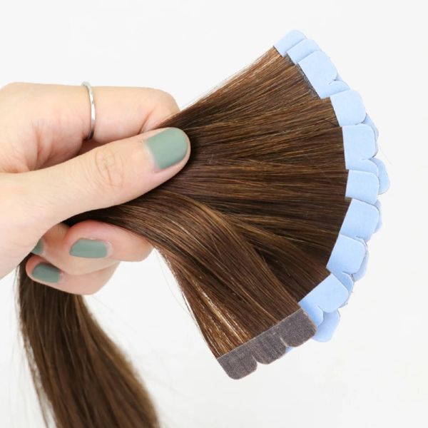 Trama 04# fita mini marrom escura em extensões de cabelo Extensões de cabelo natural de cabelo humano 3x0.8cm fita de trama fita de trama de 10pcs/pacote Adicionar volume