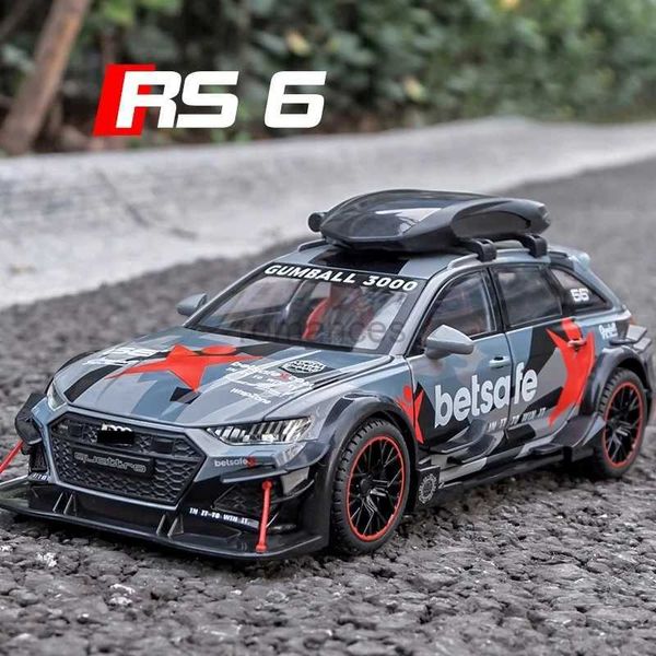 Carro elétrico/RC 1 24 DTM Modificado de veículo liga de liga de brinquedo Som de direção e modelo de carro leve para Audi RS6 Kids Toys Birthday Gift 240424