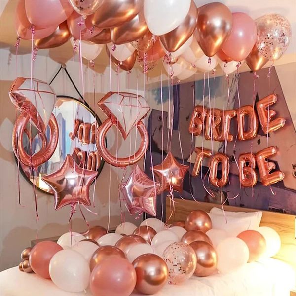 69pcs Gelin Balon Set Düğün Dekorasyonu Gül Altın Elmas Balon Yüzük Folyo Balon Konfeti Globos Parti Tedarikçileri 240411