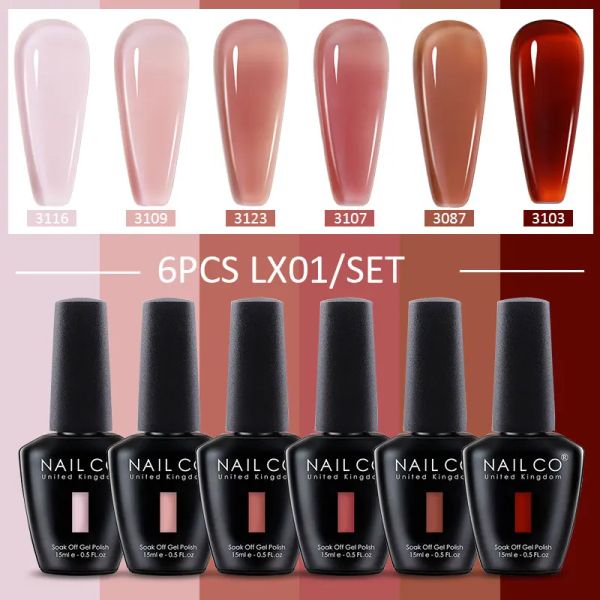 Gel Nailco 6pcs/lot jelly nude gel kit de unha