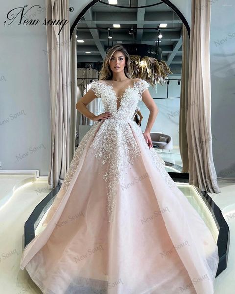 Vestidos de festa Princesa rosa Uma linha noite Cristais de miçangas brilhantes Mulheres Cocktail Prom Dress Dress Dubai Engagement 2024