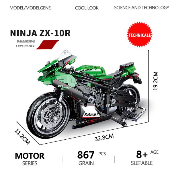 Блоки Moc Technique Kawasaki Ninja ZX10R Building Blogs Blocks Городские гоночные мотоциклы модельные транспортные средства кирпичные игрушки подарки для детей