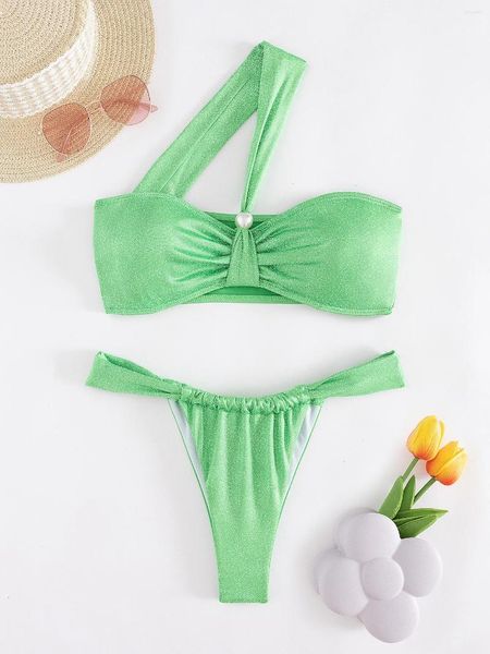 Swimwear femminile sexy glitter verdi verdi a una spalla Bandeau Bikini set due pezzi SUSITÀ DI SWINE SUGGERIMENTI ALTA GUIRA DONNA BICHINI BASSEGGIO
