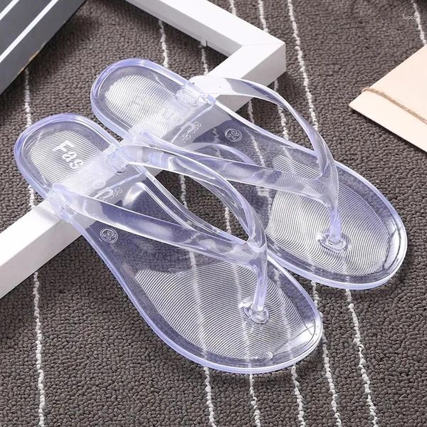 Hausschuhe weibliche Flip Flops Frauen flache transparente Strand Frauen Sandalen nicht rutschfestes Sommerkristallkoreaner Badezimmer Plastikschuhe 41