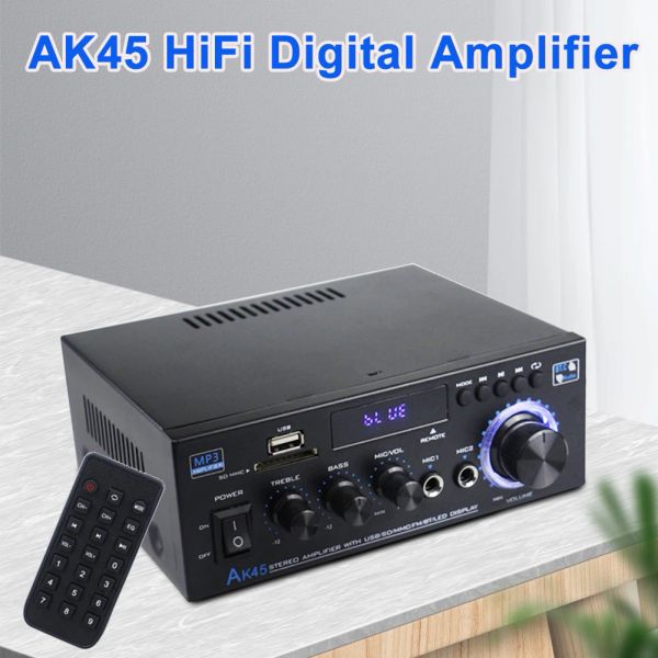 Amplificador HiFi Digital amplificador AK45 BluetoothCompatible 5.0 MP3 Channel 2.0 Sound Suporte 90V240V para carro doméstico max 400w*2